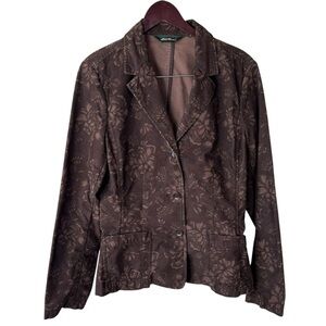 Eddie Bauer Corduroy Blazer Jacket 100% Cotton Brown Floral Women’s Size 12 Tall